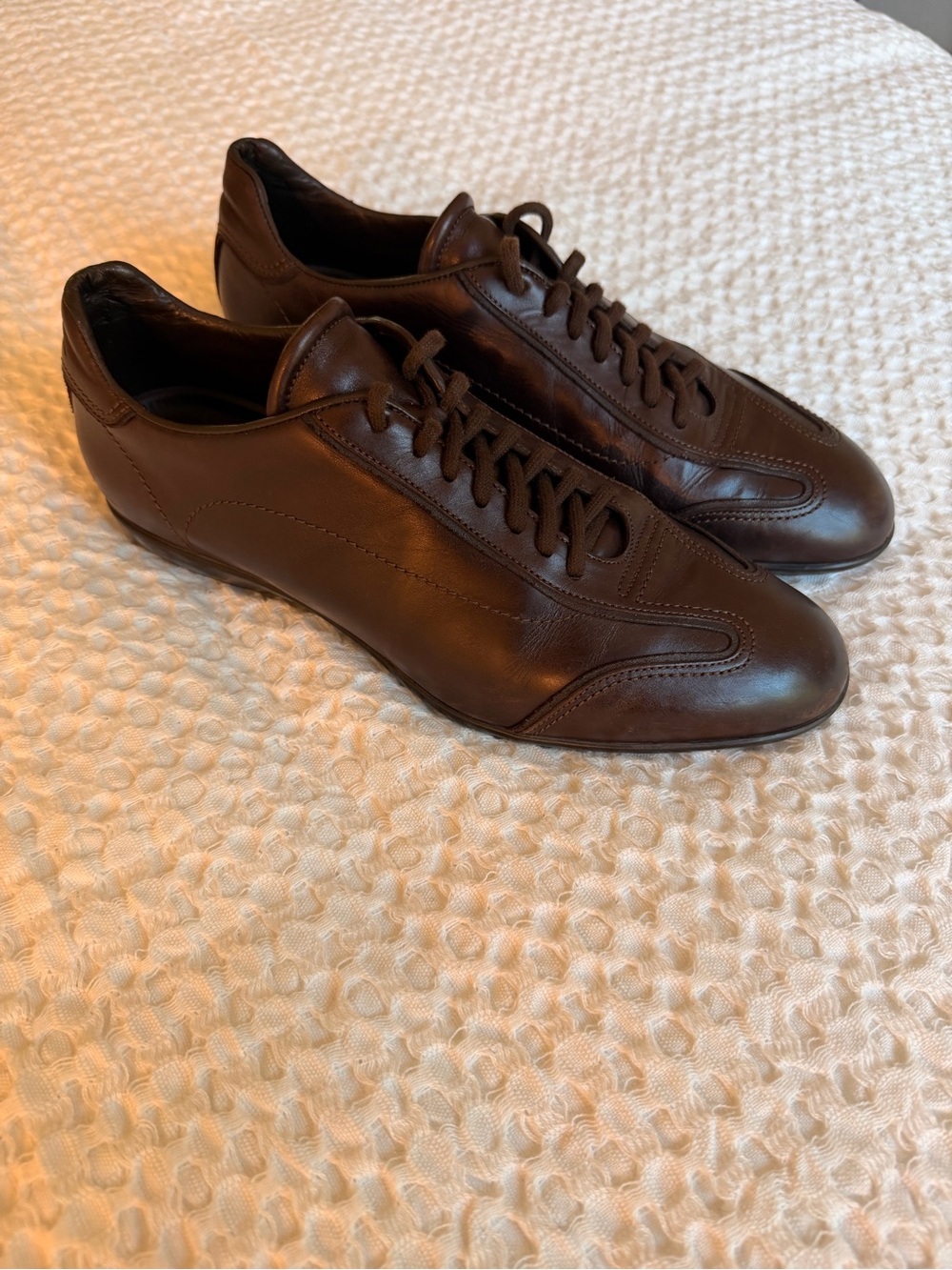 Santoni Brown Leather Lace-Up Oxford/Sneaker